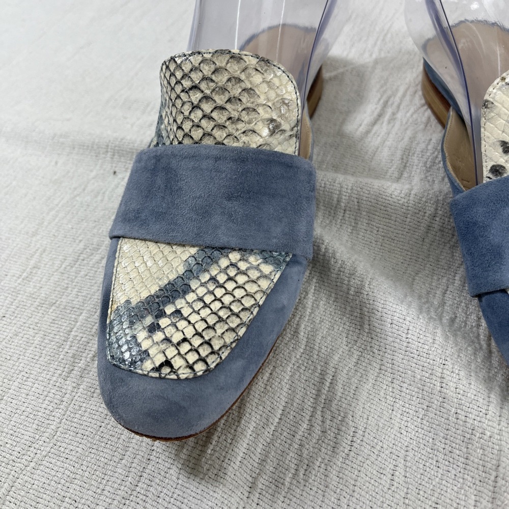 Vero Cuoio Women's 6.5 (37) Blue Snakeskin Leather Mules Italian Slip On Slides - Picture 5 of 10